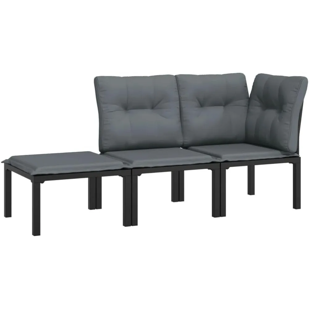 

3 Piece Patio Furniture Set - Black Poly Rattan, Powder-Coated Steel Frame, Weather-Resistant, with Comfortable Backrest