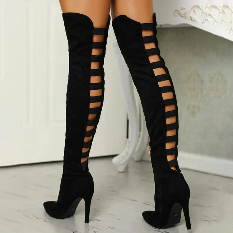 

Sexy Black Women's Long Boots Women Autumn Heels Shoes Over The Knee Thigh High Heel Boots Female Woman Summer Stretch Boot 10cm