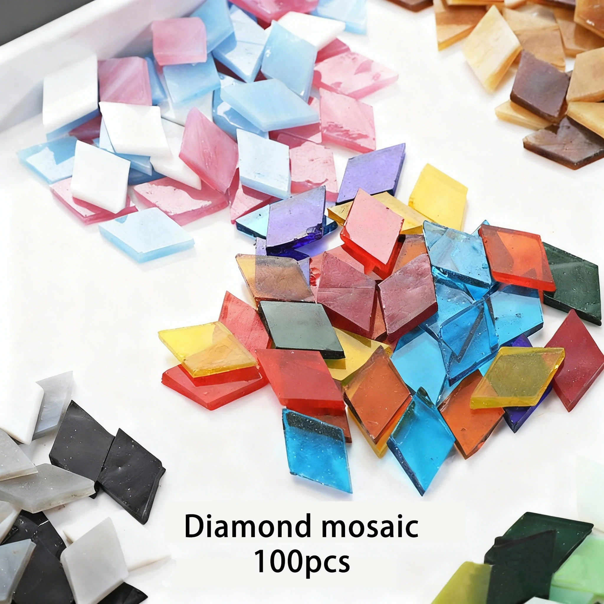 100 Uds. Azulejos de mosaico de colores, piezas en forma de diamante de vidrio Mica para arte de pared DIY, suministros artesanales creativos para amantes de la mosaicos