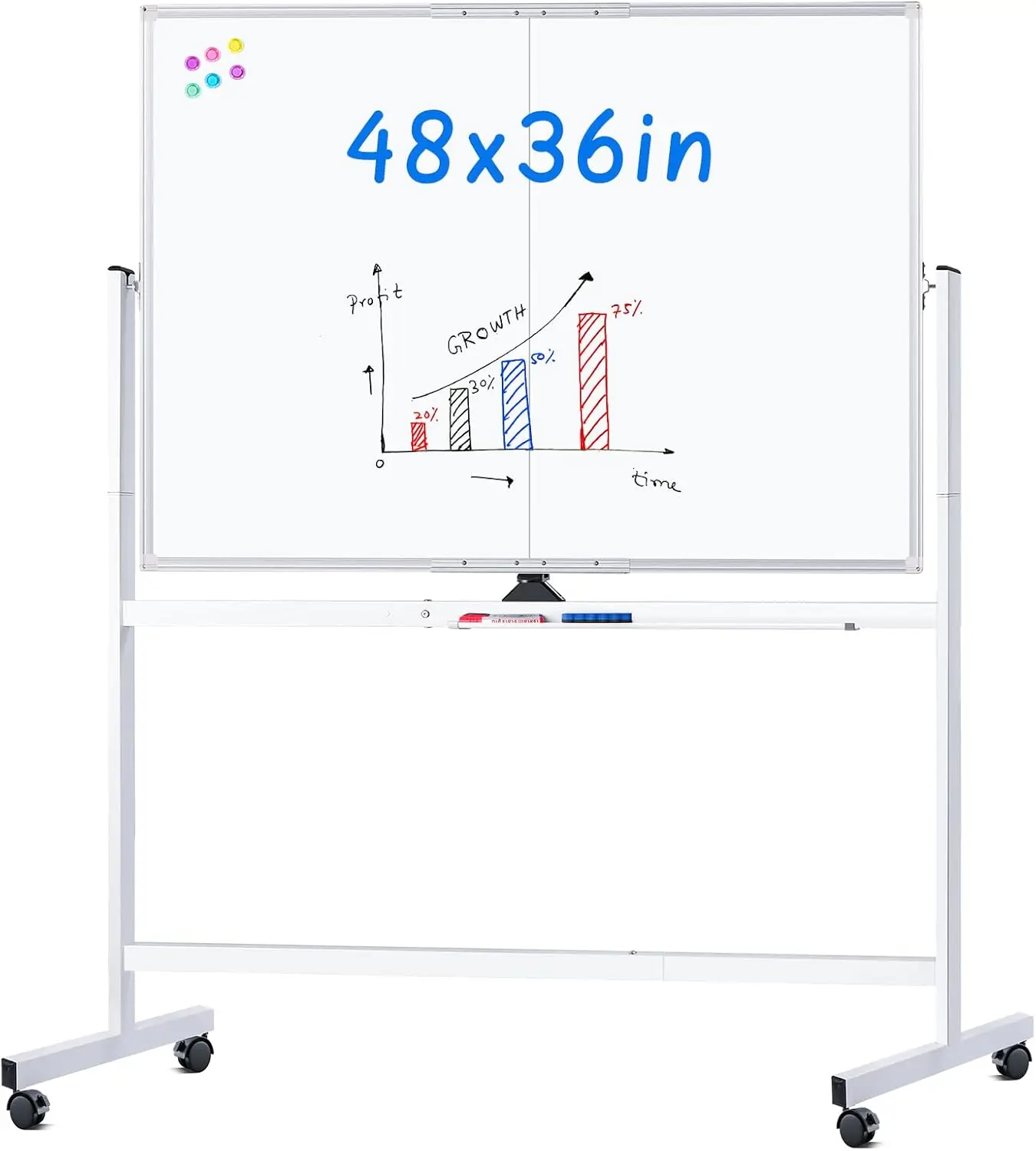 

Большая магнитная доска для записей на колесиках 48x36 с подставкой, двусторонняя, для дома, офиса и школы