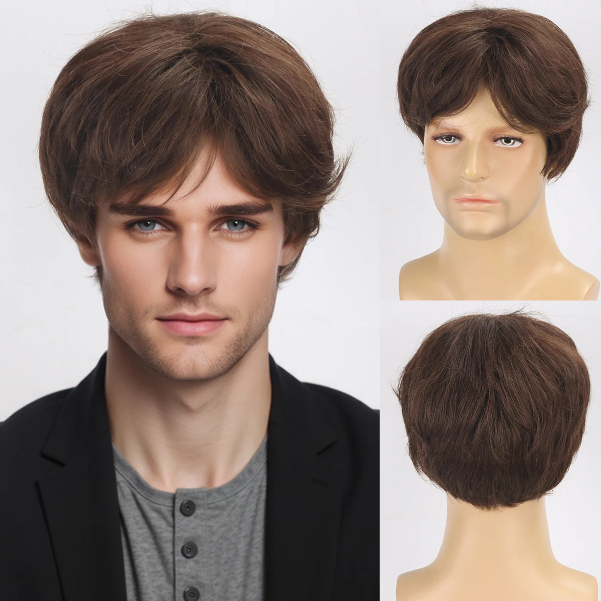 

European and American foreign trade wig, middle-aged brown fluffy short curly hair, synthetic fiber Synthetic fiber wig