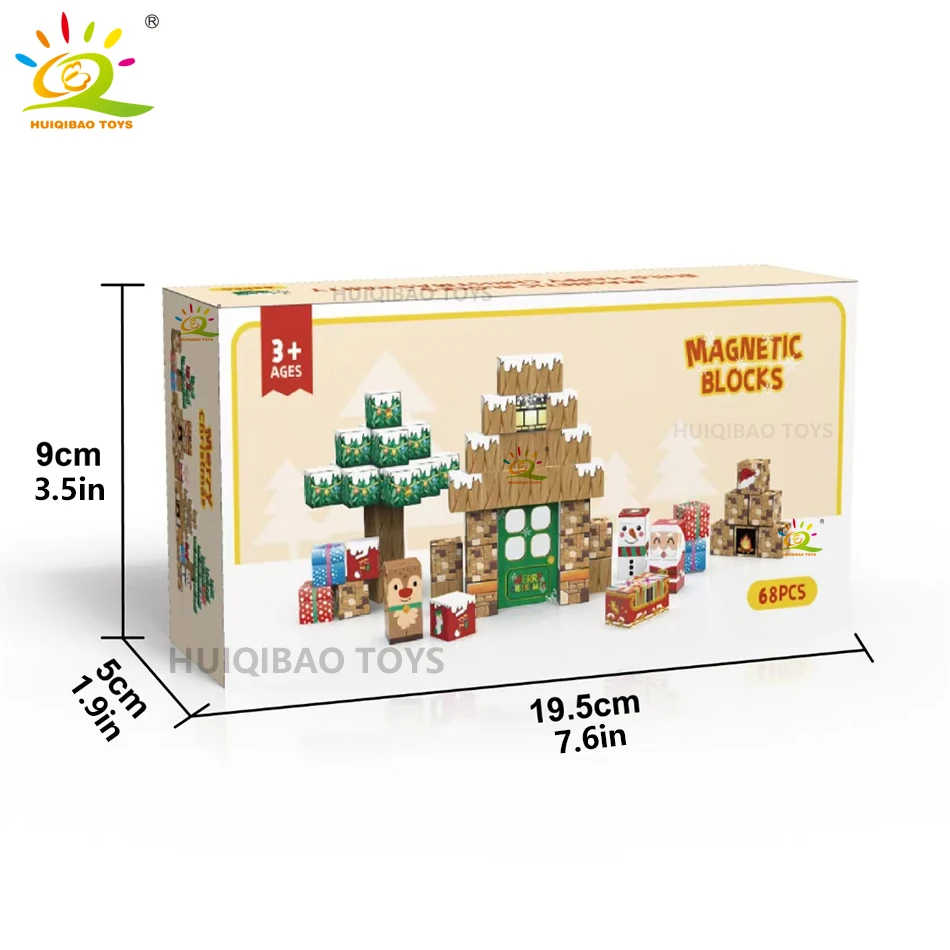 HUIQIBAO Christmas Magnetic Building Blocks DIY Santa Claus Mine World Set Magnet Building Cubes Toy for Children Adult Gift
