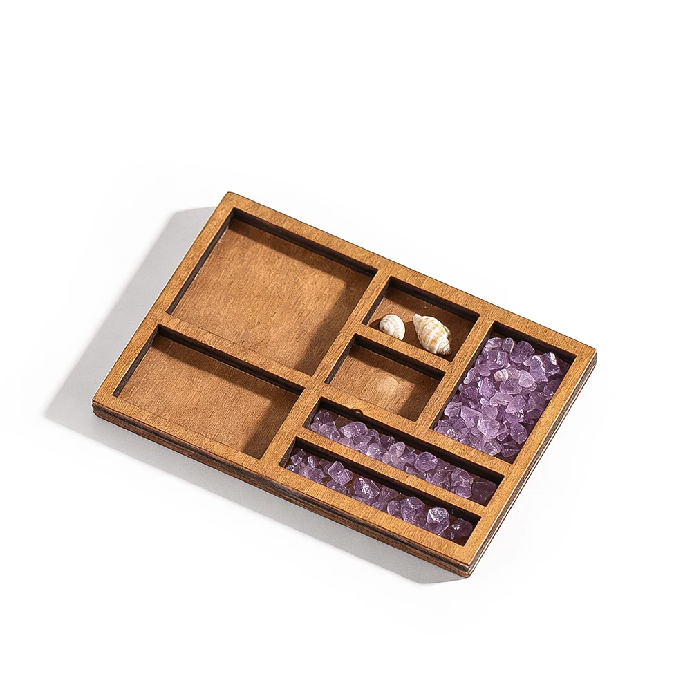 Wooden Specimen Base Groove Storage Base Square Grid Jewelry Crystal Stone Display Tray Rack Micro landscape