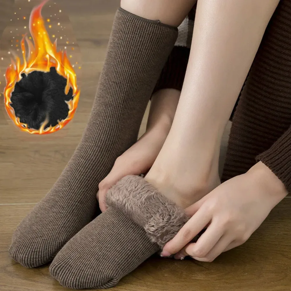 Soft Long Plush Men Socks Super Thick Cold Resistant Winter Socks Pure Cotton Solid Color Snow Socks Women