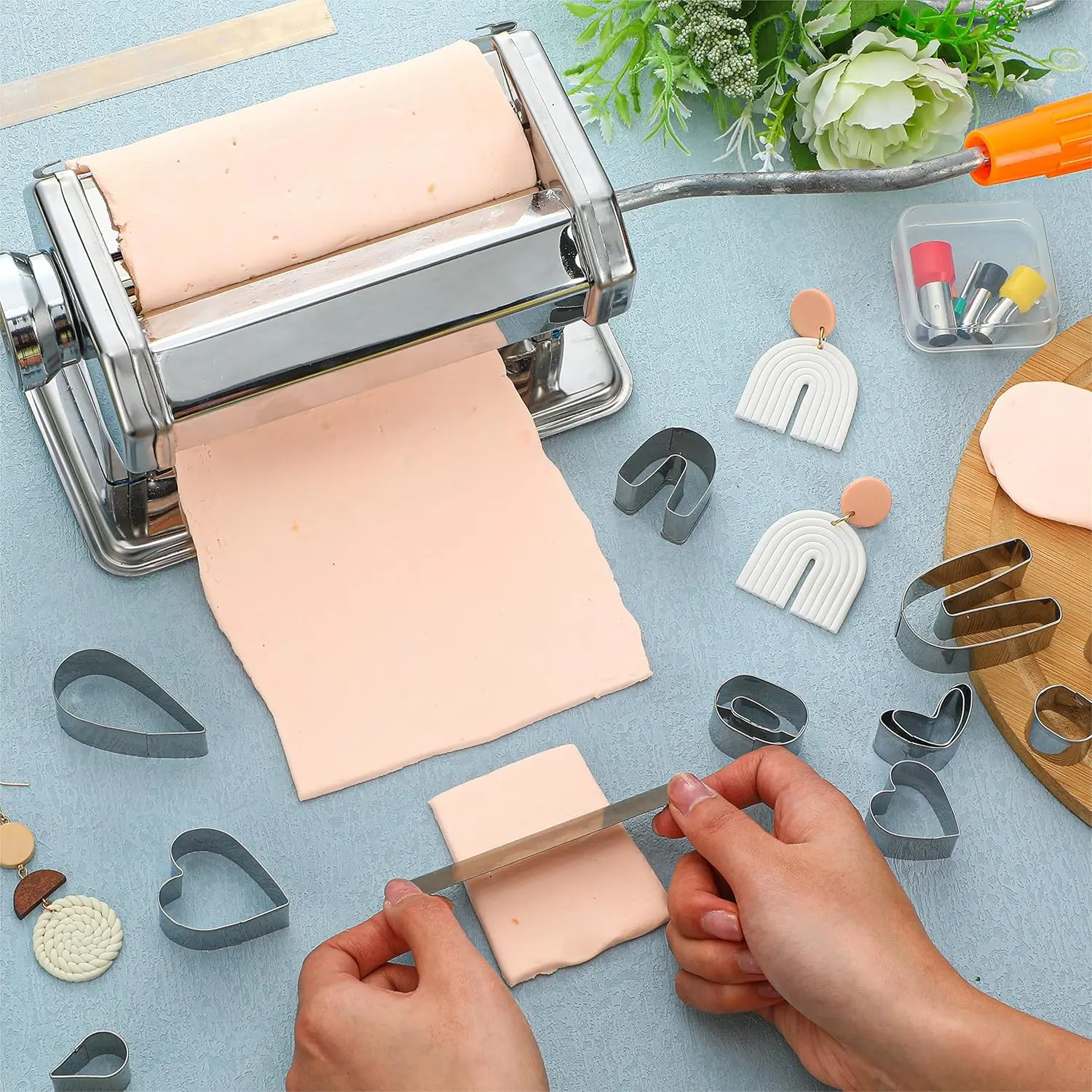 Ton Druck Maschine Mischen Farben Manuelle Polymer Clay Roller Maschine DIY Keramik Handwerk Ohrring Schneider Schmuck Machen Set