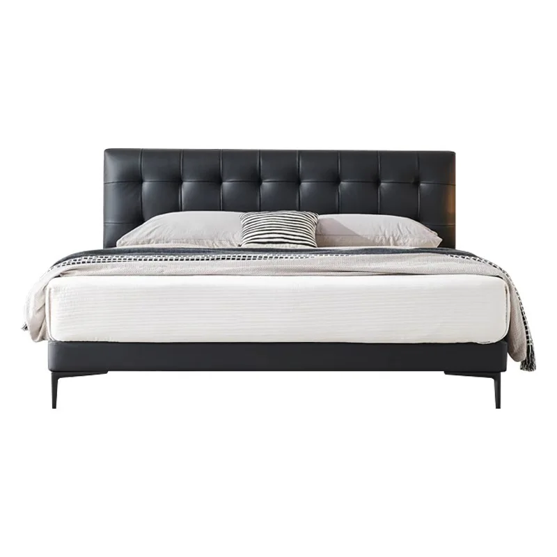Master bedroom Italian light luxury black first layer cowhide medium and ancient leather bed
