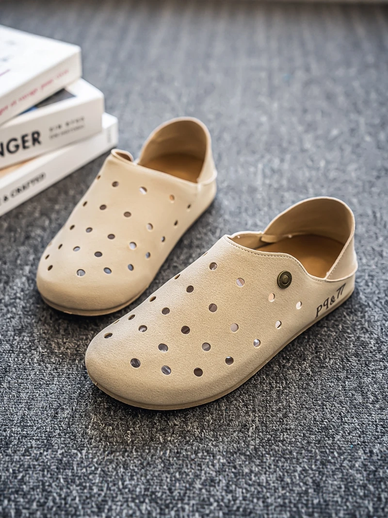 Birkenstyle Men's Summer Outdoor Anti-slip Thick Bottom Wear-resistant Office Slip-on Toe Cover Slippers Casual Breathable PU