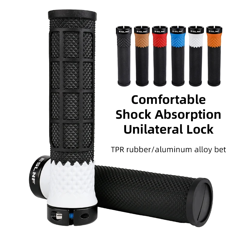 ESLNF Premium TPR Bike Grips Ergonomic Shock Absorbing Lock On Handlebar Grips for MTB Mountain Bike White Black