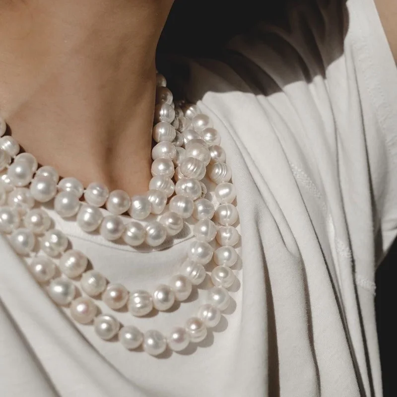 Long Pearl Necklace Real Natural Freshwater Pearl Sweater Chain For Women Fashion Jewelry Gift