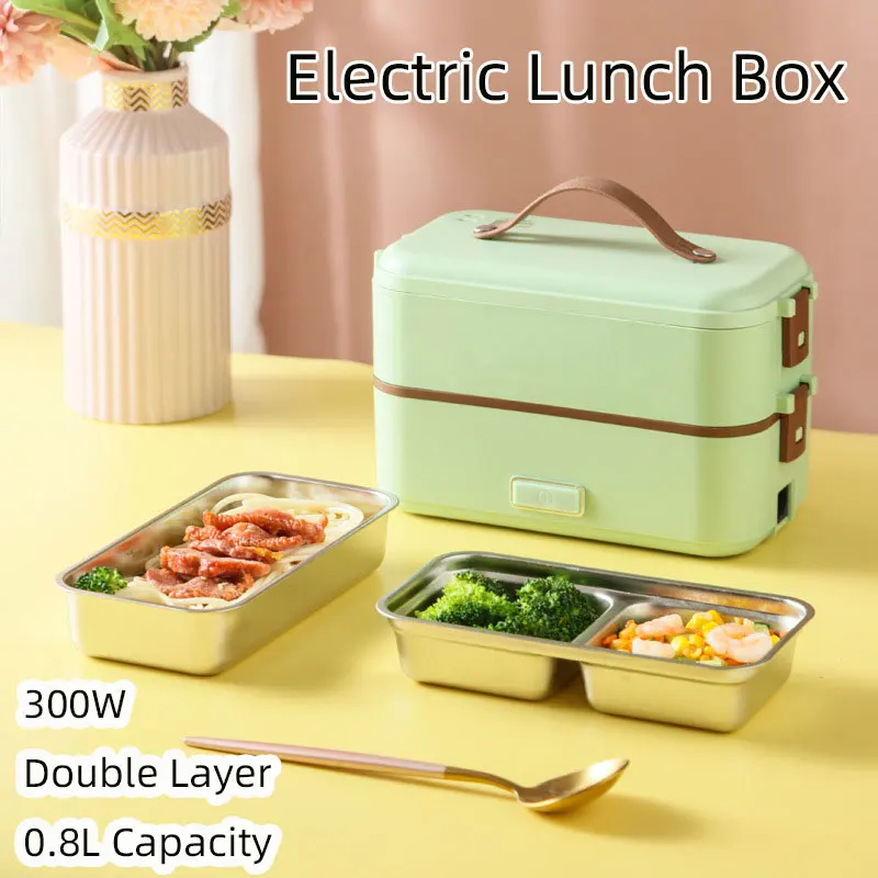 Electric Lunch Box,Electric Heating Container,Double Layer 0.8L Capacity,300W Portable Office Use ,304 Stainless Steel 110V/220V