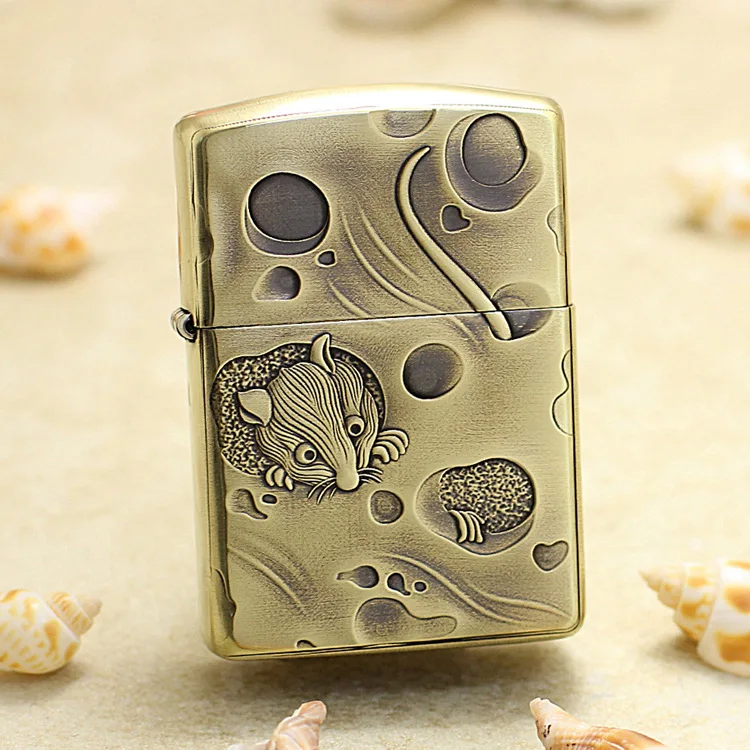 

Genuine Zippo Cheese mouse oil lighter copper windproof cigarette Kerosene lighters Gift with anti-counterfeiting code