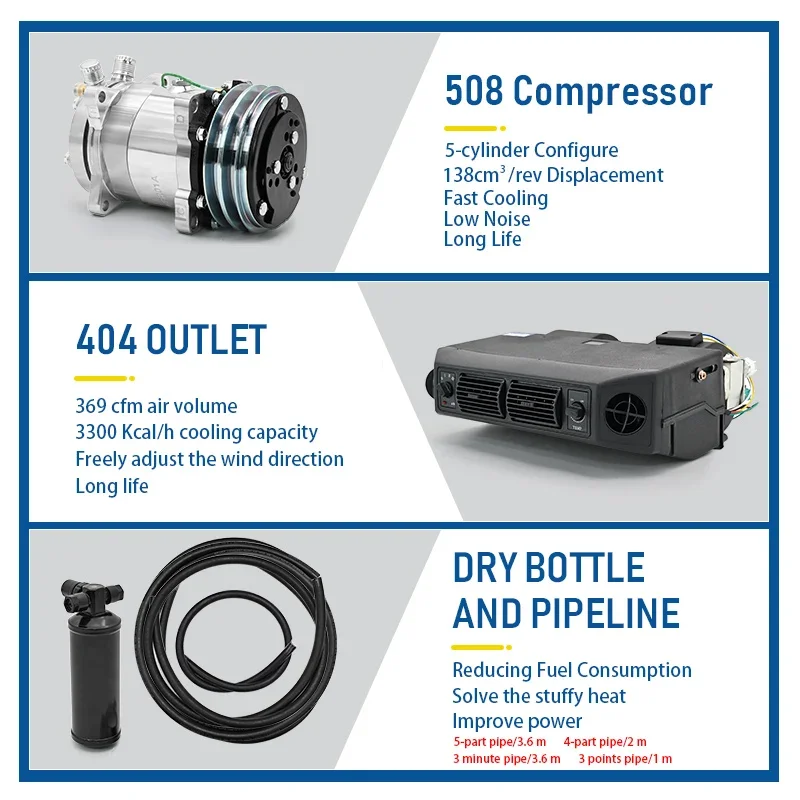 Universal Automotive Air Conditioning Kit for RVs, Cars, Trucks & Vans - Powerful A/C Solution, 12V/24V Compatibility