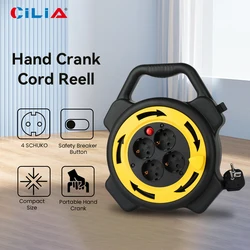 Cilia 1Pc Outdoor Extension Cord Reel,Line reel with 4 power out,10M/32FT for Home, Camping, Travel and Emergency Backup