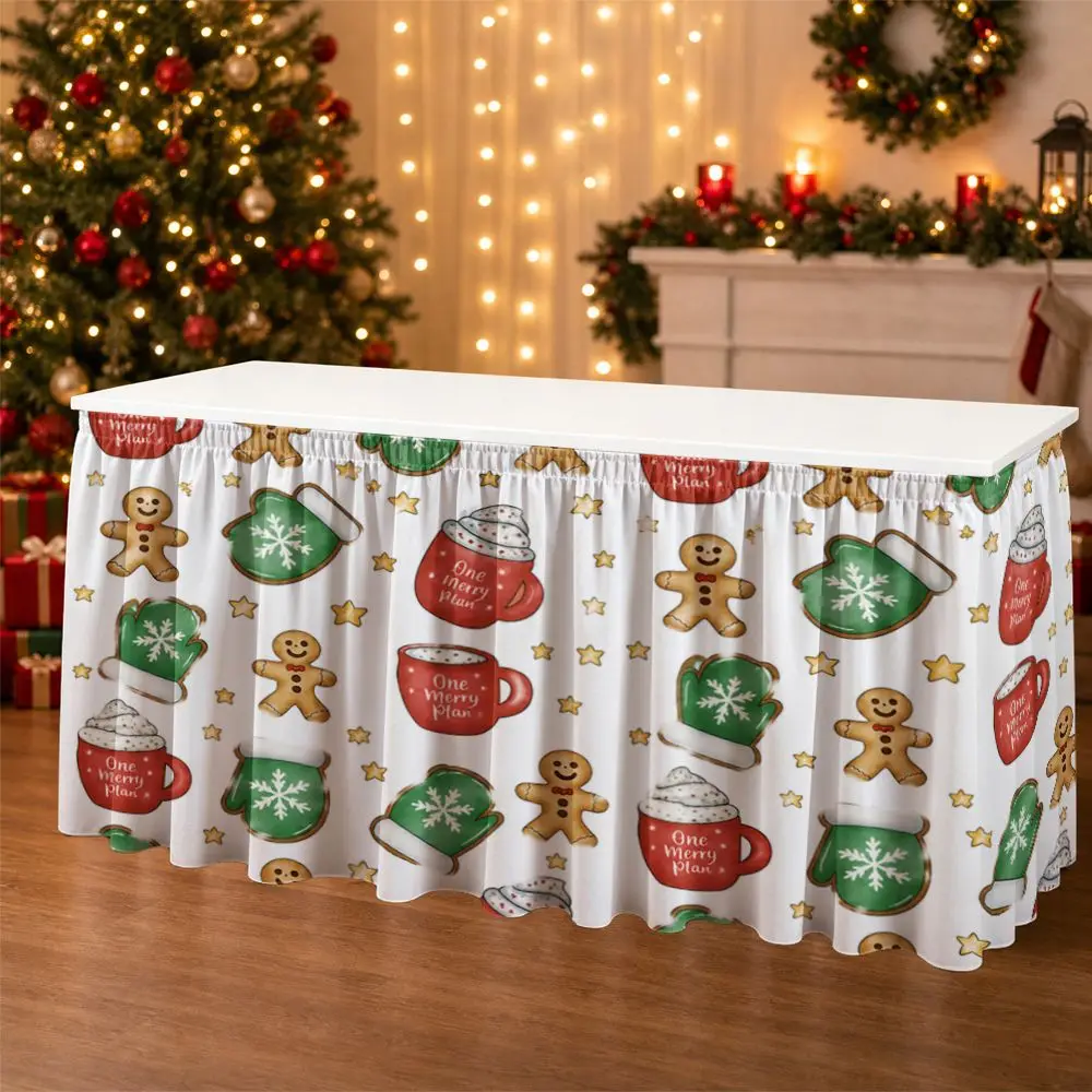 1 piece Christmas party table circumference, 2D flat gingerbread man mug gloves star pattern, suitable for home decoration