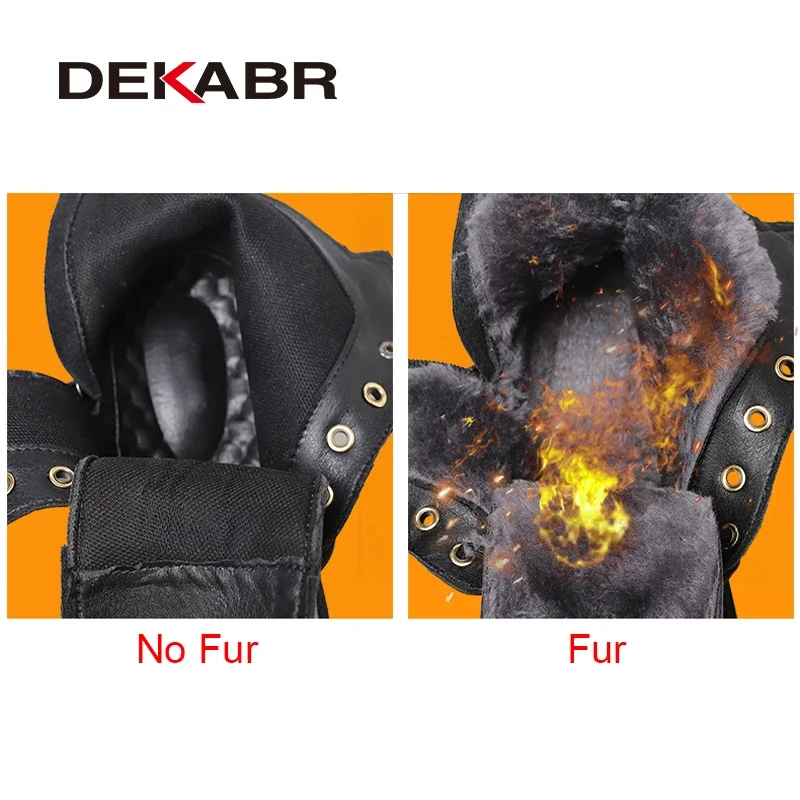 DEKABR New Comfortable Autumn Winter Warm Fur Boots Genuine Leather Soft Mens British Style Handmade Non-Slip Boots Size 38-45