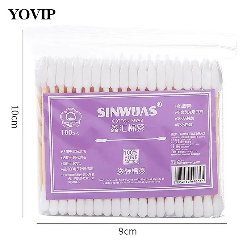 100pcs Women Makeup Cotton Buds Tip For Medical Wood Sticks Nose Ears Cleaning Health Care Tools Double Head Cotton Swab