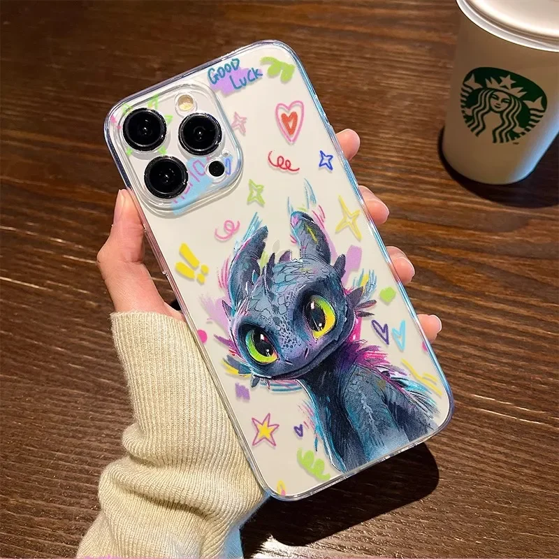 Capa de telefone para iphone 17 16e 16 15 14 13 12 11 air pro max plus adorável casal dentado dragão engraçado transparente capa traseira macia