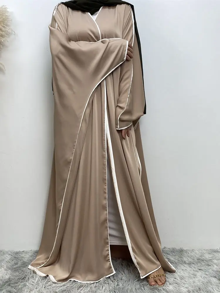 

Ramadan Islam Morocco Summer New Arab Style Dubai Muslim Fashion Gown Turkiye Satin Bat Sleeve Cardigan Dress