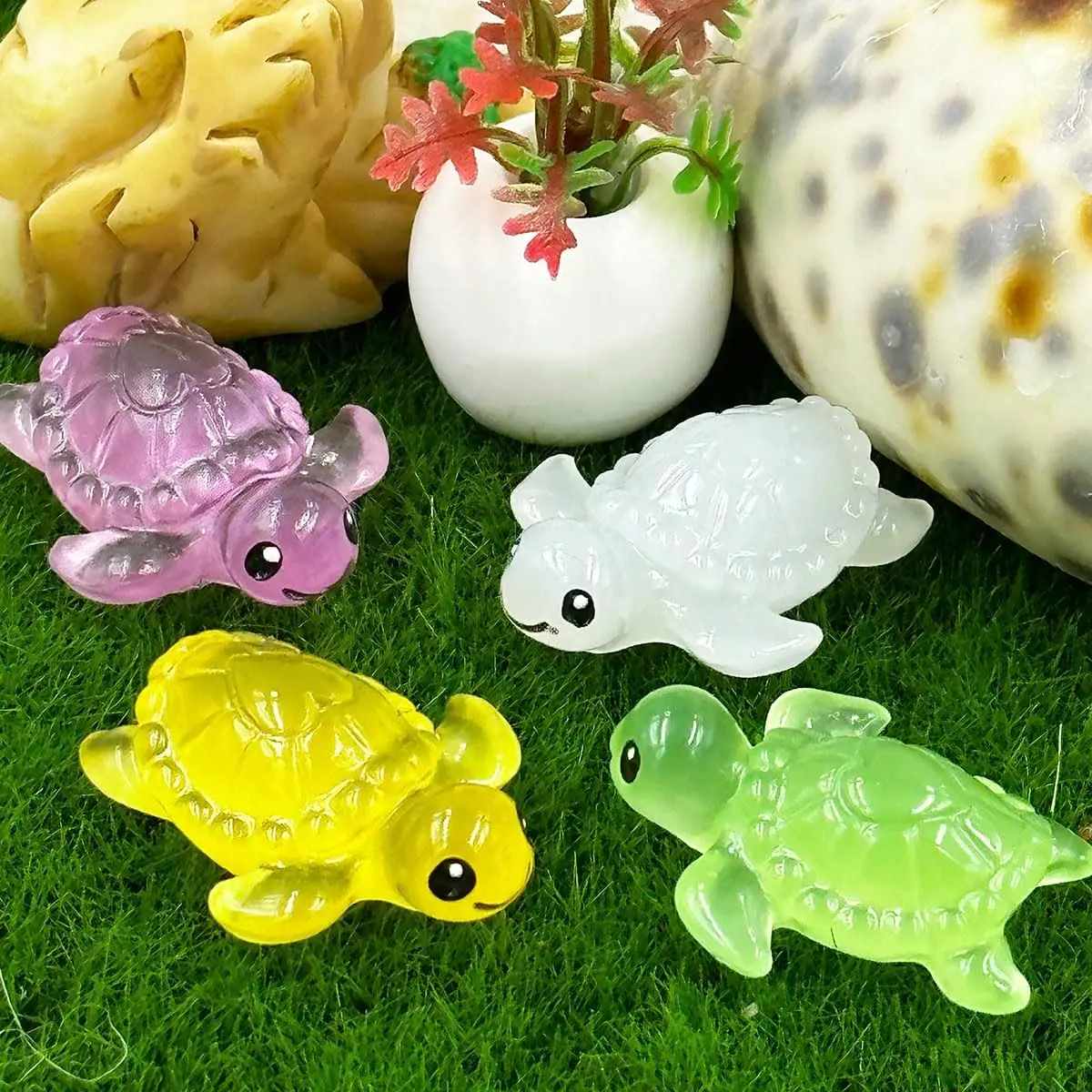 Minifiguras de tortuga en miniatura, 10 piezas, figuras de resina que brillan en la oscuridad, Animal de tortuga marina pequeña, luminosas y realistas