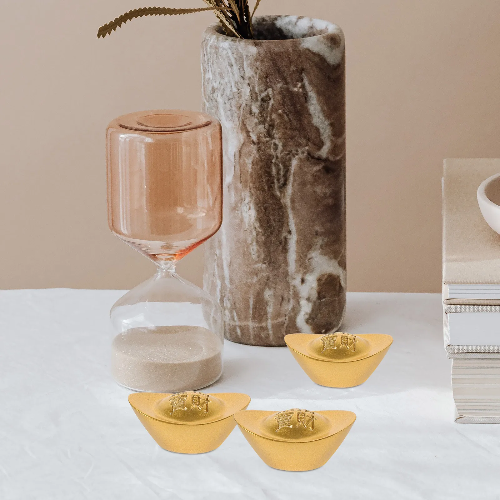 

Brass Ingot Decoration Solid Brass Mini Golden Ingot Sculpture Desktop Ornament Home Office Adornment Chinese Wealth Statue