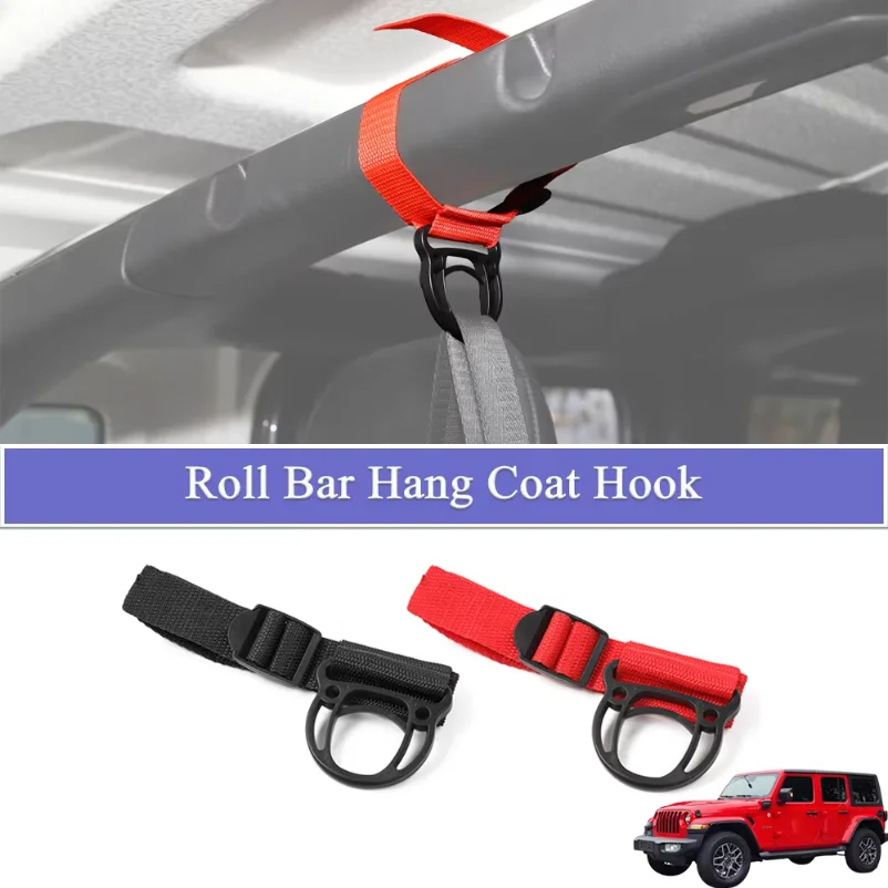 Roll Bar Hang Strap Coat Hook Kit for Jeep Wrangler Unlimited CJ YJ TJ JK JKU JL JLU 4XE JT Clothes Hanger Car Accessories