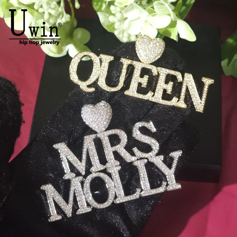 

Кулон-буква Uwin Icy Heart с индивидуальной гравировкой, микроинкрустированный кубическим цирконием, ожерелье-именник, хип-хоп украшение