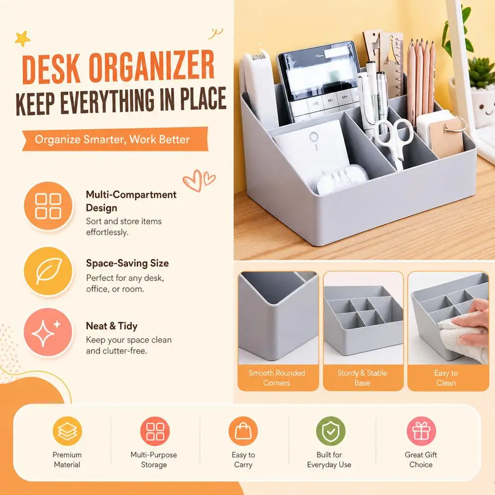 Large Capacity Desktop Storage Box,Plastic Organizer for Cosmetics, Remote Control, Pens, Multi-Function Case for Dorm Office