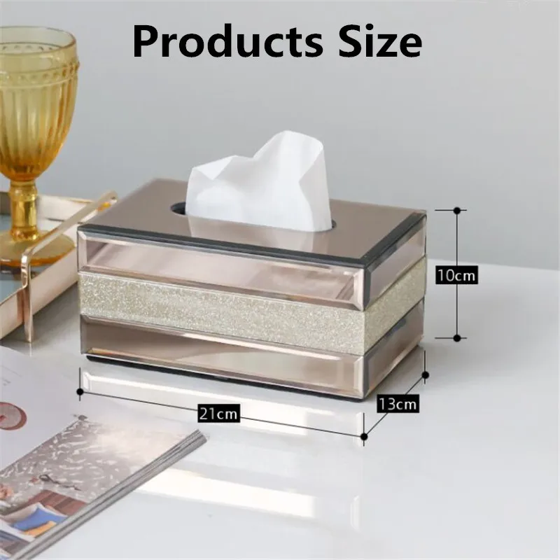 Tissue Boxes,Crystal Glass,Kitchen Napkin Rack Toilet Paper Holder,Storage Organization,Desktop Decoration,Removable Gold,Silver