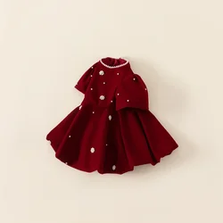 Children's Clothing Girls Fall Dresses Christmas Pearl Red Dresses Children's Princess Dresses