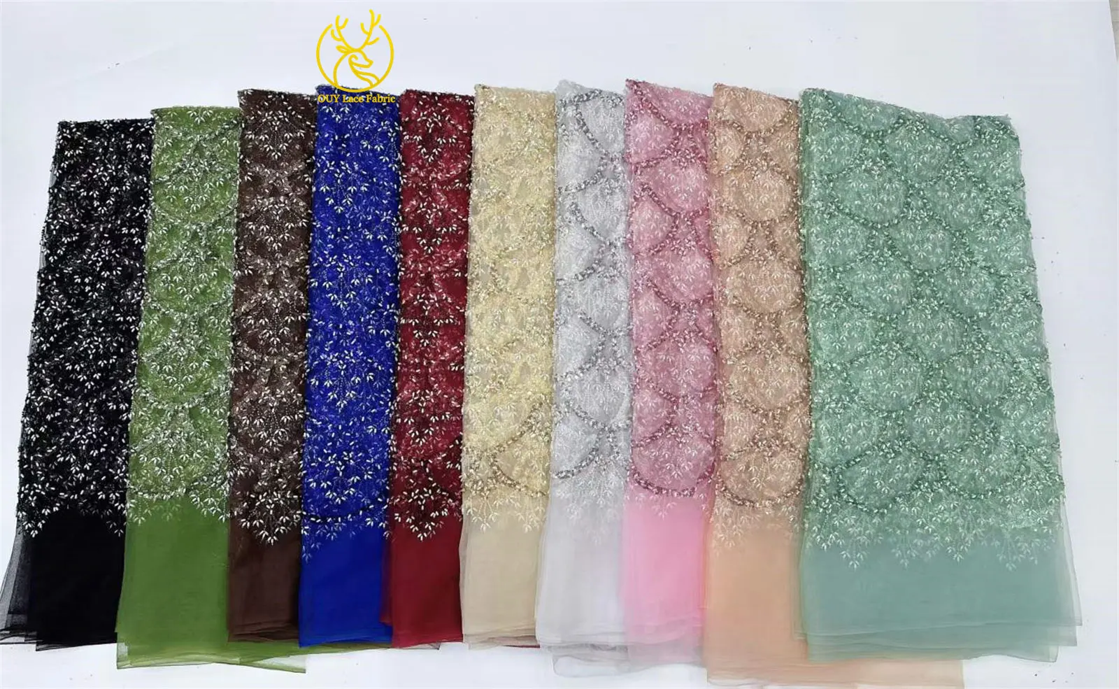 5 Yards französischer Pailletten-Spitzenstoff, afrikanischer Spitzenstoff, nigerianischer Tüll-Mesh-Spitzenstoff für Braut, Hochzeit, Heimdekoration – Detail 4