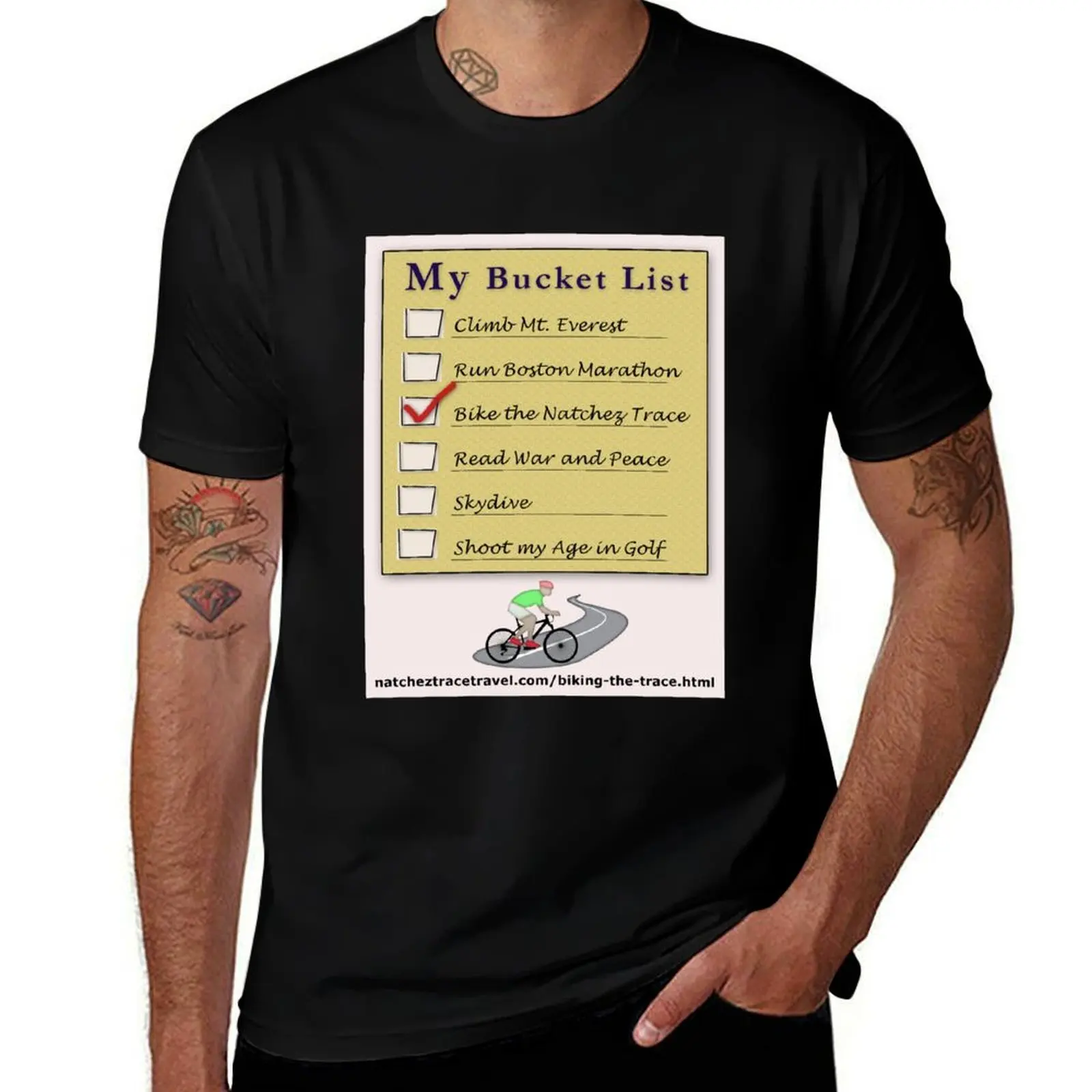 Bicycle the Natchez Trace Bucket List T-Shirt cotton tshirt 100% T-Shirt