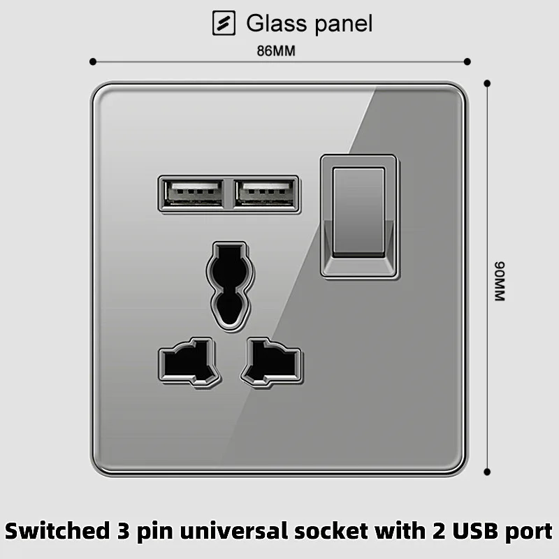 Wysokiej jakości modne gniazda pełne szkło hartowane z szarego kryształu typu C z podwójnym ładowaniem gniazda USB