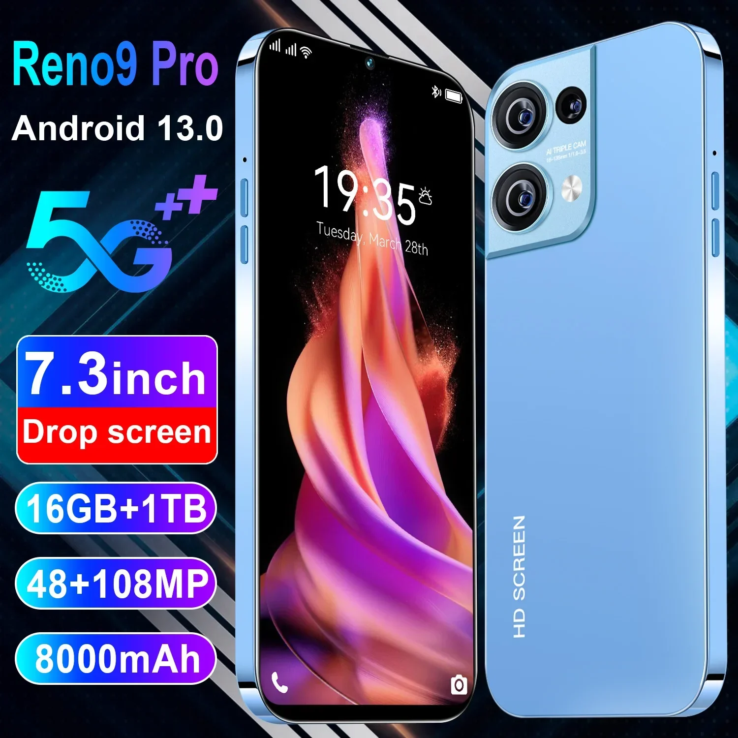 Hot Selling Smartphone Reno9 Pro Android Large Screen Dual-Sim Dual-Standby Smartphone Global Version Mobile Phone Cheap