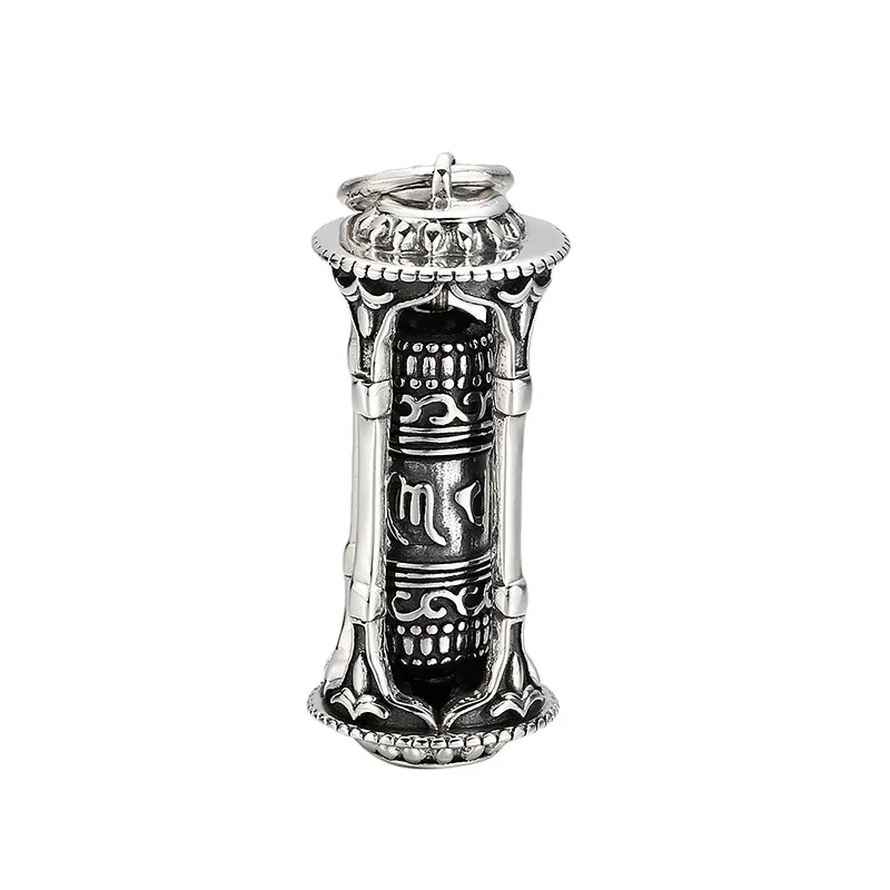 

925 Sterling Silver Rotating Tibetan Mantra Pendant - Antique Thai Silver Buddhist Necklace Gift