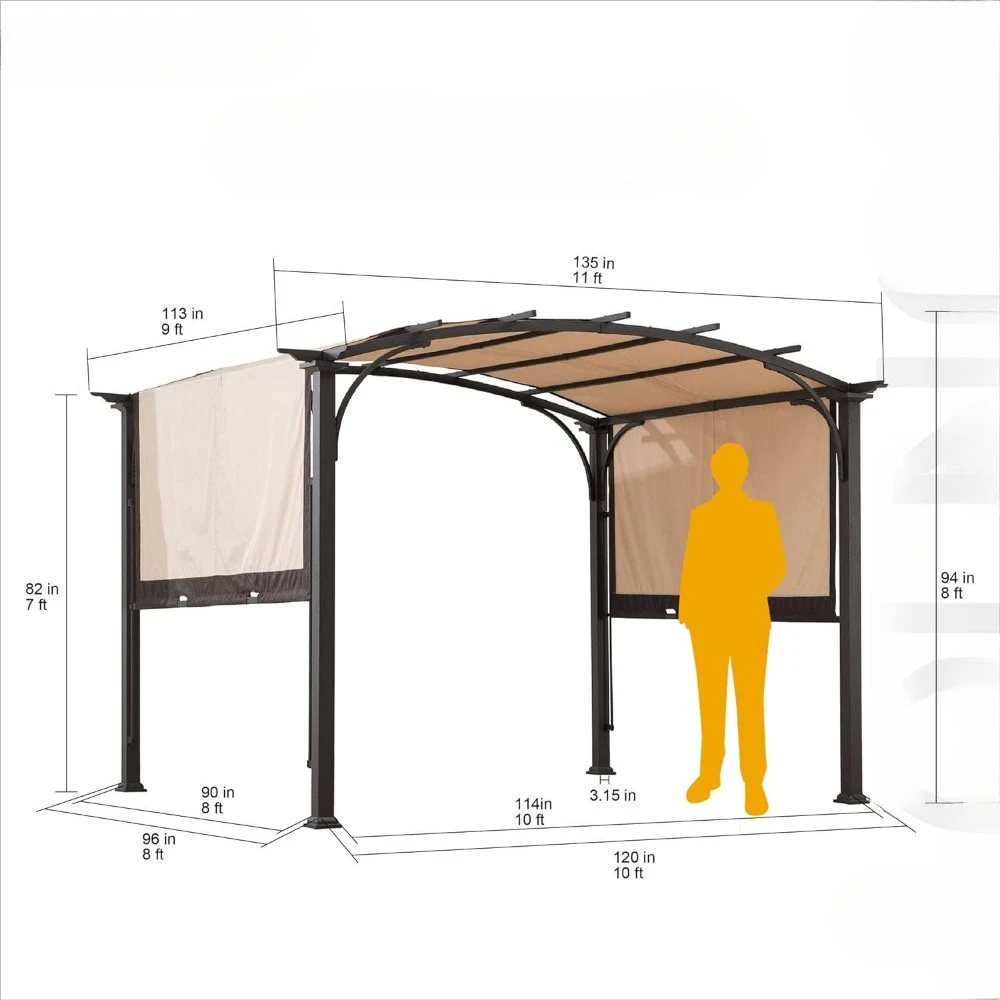 Imagem -06 - Aço Arqueada Pérgola ao ar Livre com Ajustável Canopy Pátio Quintal e Jardim Atividades Tan e Brown 95x11 Pés