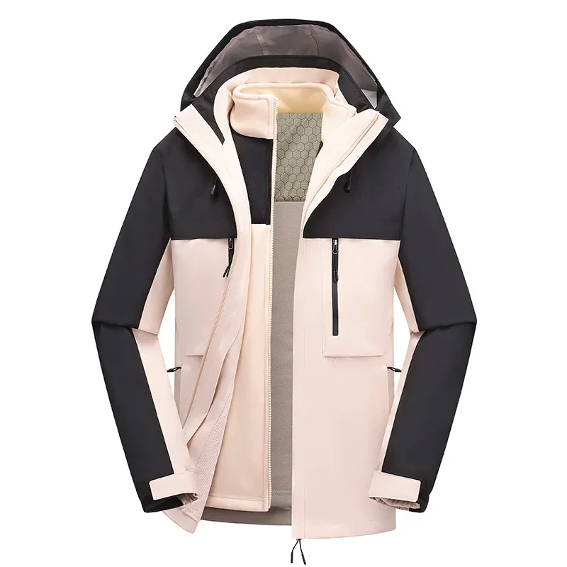 Men's Three-in-one stormcoat Winter Fleece Warm Detachable Cap Design Outdoor Travel Hooded Windbreaker Men's waterproof Jacket