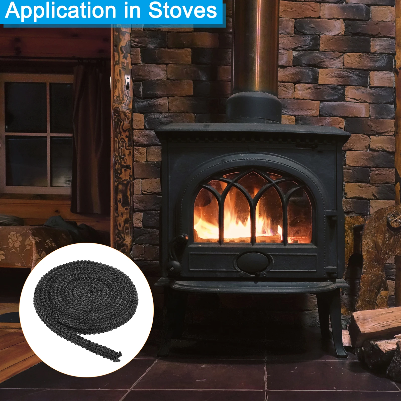 Wood Stove Gasket, 2 Pcs Graphite Fiberglass Flat High-Temperature Resistance Seal Rope for Stoves Fireplace Door