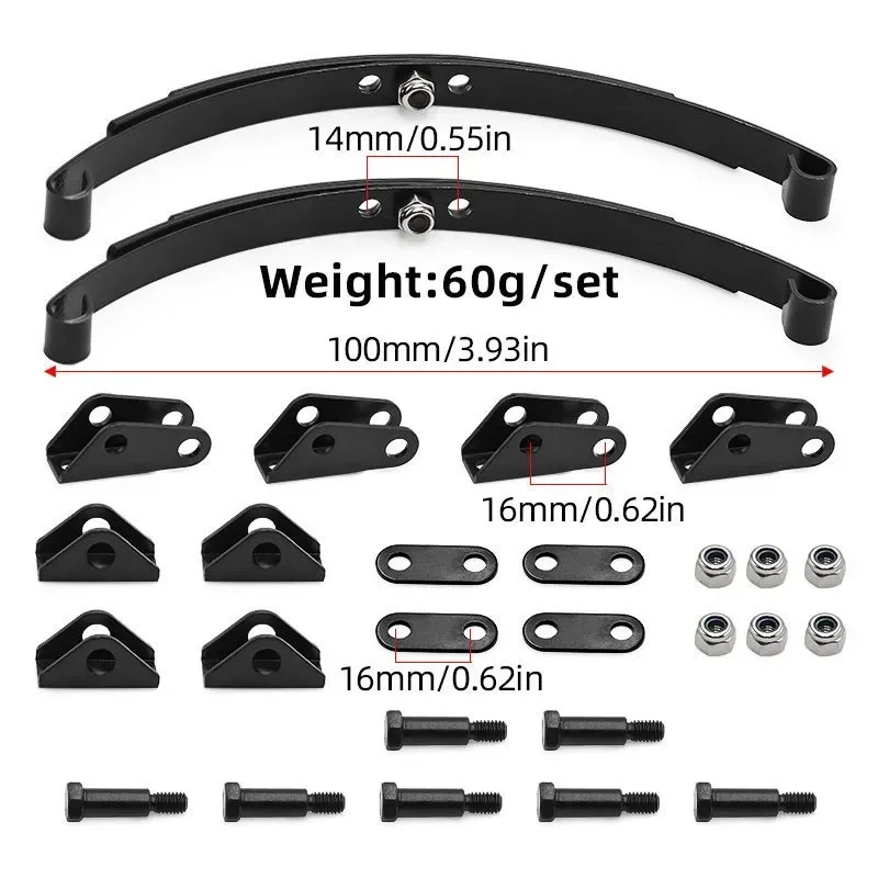Tamiya 1/14 Truck Trailer Suspension Upgrade Kit – Front & Rear Shackle Brackets & Leaf Spring Bars, Easy to Install & Durable