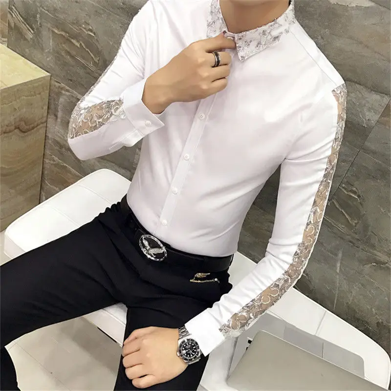 Coreano novas roupas masculinas primavera turn-down colarinho cor sólida bordado manga longa único breasted blusa masculina moda camisa