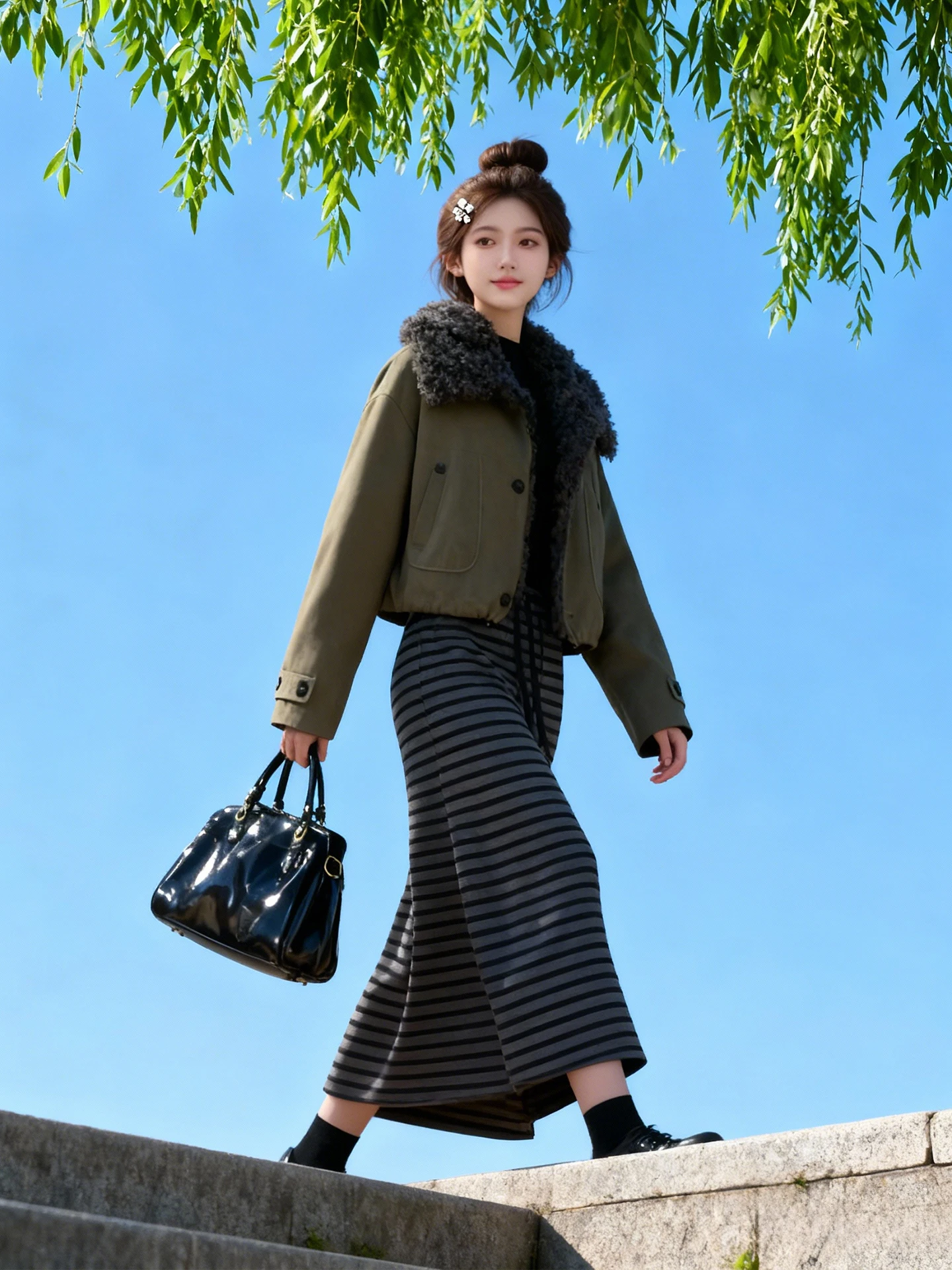 

Женская укороченная утепленная свободная куртка с меховым воротником для осени и зимы, в рабочем и повседневном стиле, стандартный крой