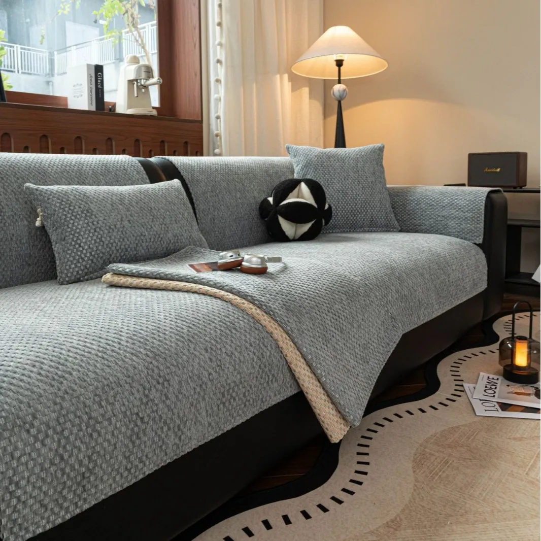 Soft Chenille Anti-Slip Sofa Cover, for Living Room Renovation Decorative All Seasons Washable Sofa Towel Slipcover