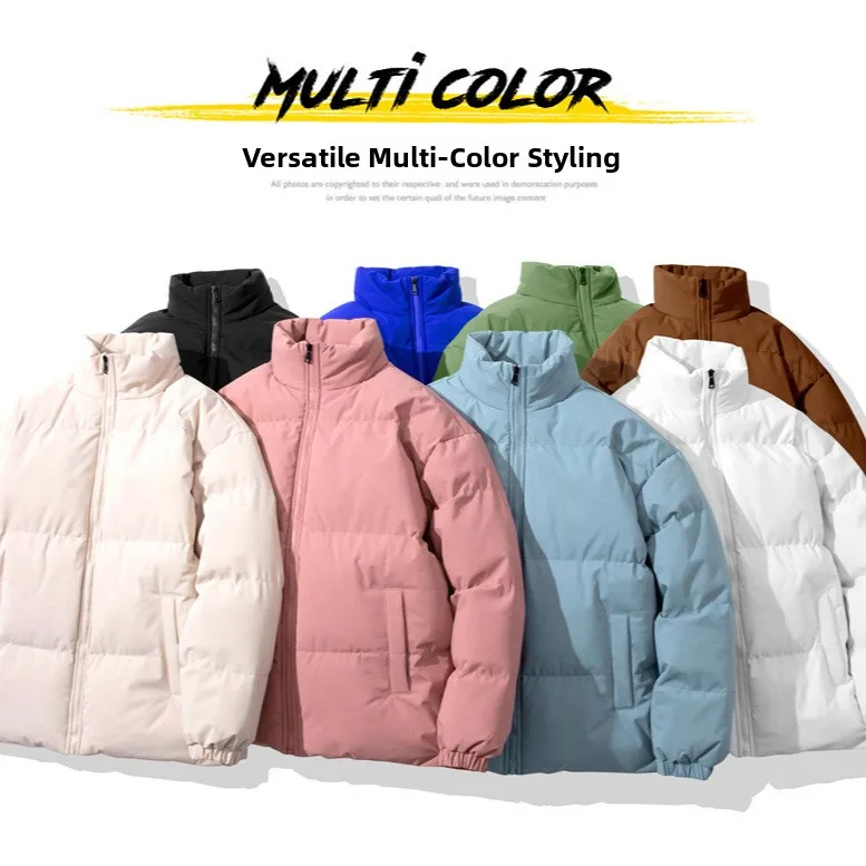 

Winter New 2024 Thiened Warm Cotton Jaet Stand Collar Loose Faionable Pure Color Couple Casual Long Zipper Polyester Fiber
