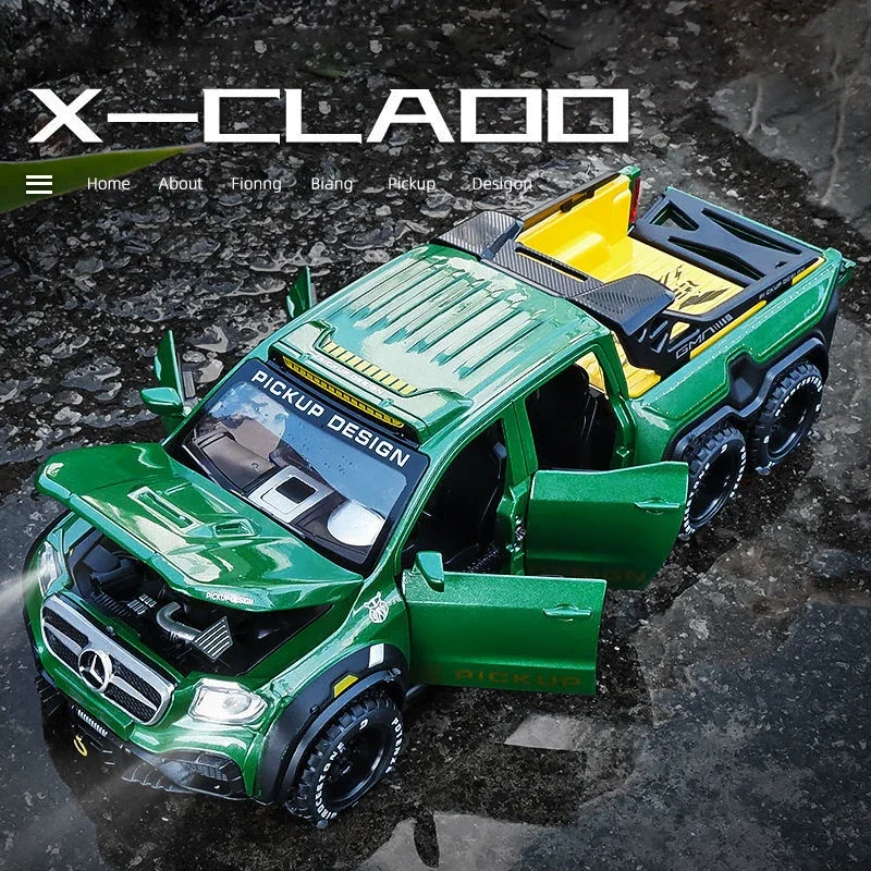 

1:28 Mercedes Benz X-Class Exy 6X6 Off Road Pickup Model Toy Car Alloy Diecast Pull Back Toys Vehicle for Gift