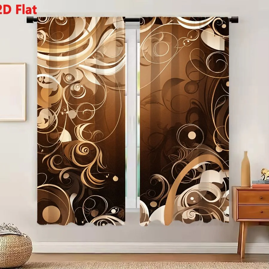 2Pcs Curtains 2D Flat Abstract Digital Artwork Featuring Swirling Curvilinear Patterns And Concentric Circles In Monochromatic B