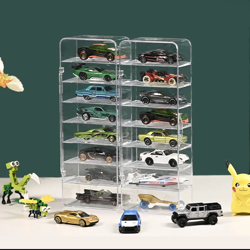 ダイキャストカーモデル用の透明なアクリル収納ボックス、ホットホイールディスプレイボックス、男の子のおもちゃ、防塵、教育用誕生日プレゼント、1:64