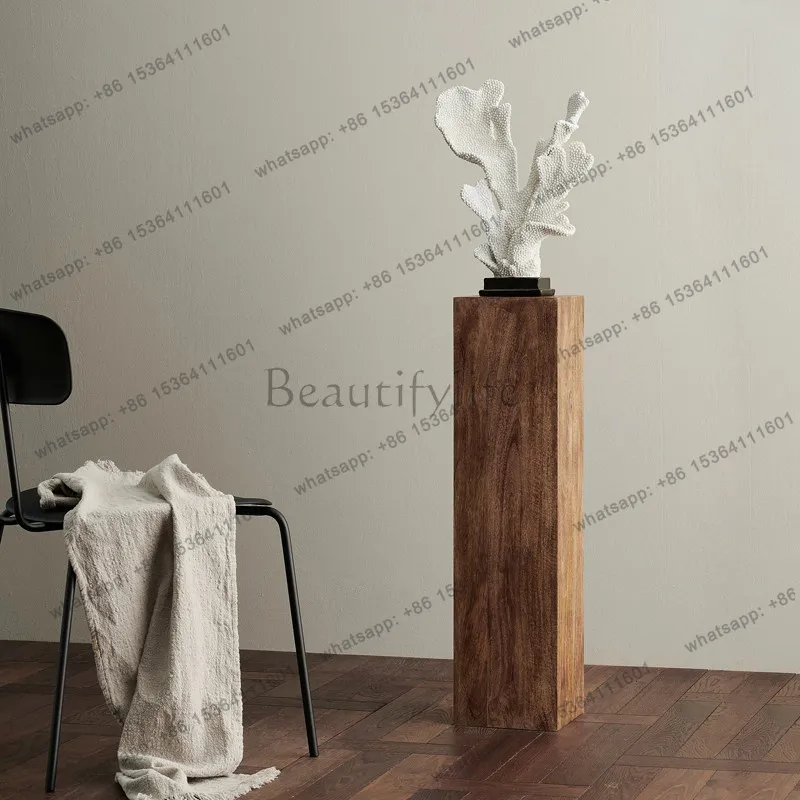 yj21 Wabi Sansan retro square solid wood pier flower stand base log stump floor ornament
