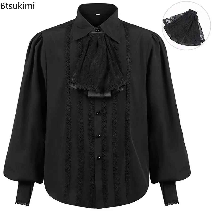 Herren-Hemden mit Langen Ärmeln, Vampir-Renaissance-Steampunk-Gothic-Stil, Gerüschte Vintage-Mittelalter-Hemden, Herrenbekleidung, Chemise für Männer