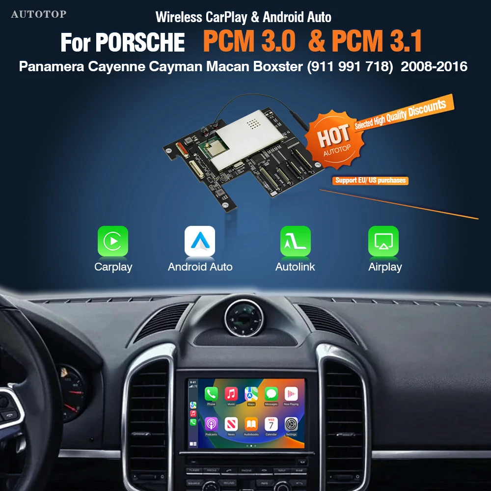 AUTOTOP Module d'interface CarPlay sans fil pour Porsche PCM3.0 3.1 Panamera Cayenne Cayman Macan Boxster 911 991 718 AirPlay