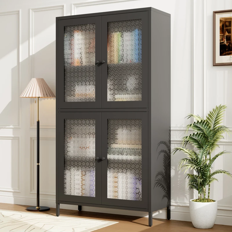 

Classic Metal Storage Cabinet Display Cabinet with 4 Glass Doors 4 Shelves Cabinet Freestanding Bookcase Side Cabinet for Hom