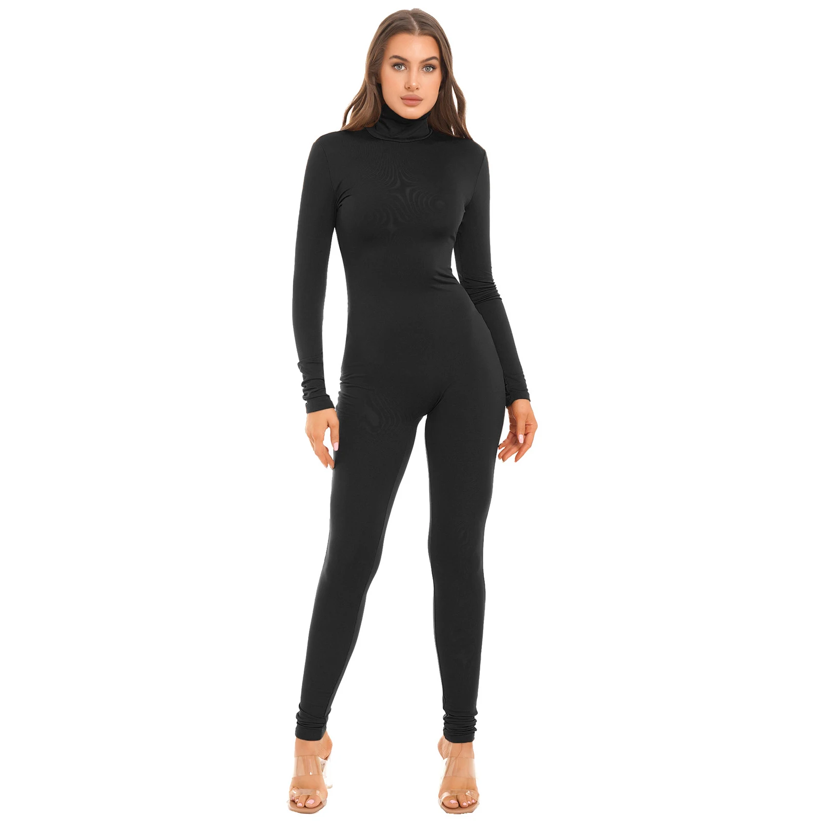 Women Ballet Leotard High Collar Long Sleeves Stretchy Gymnastics Jumpsuit for Woman Femme Gym Yoga Fitness Workout Bodysuit